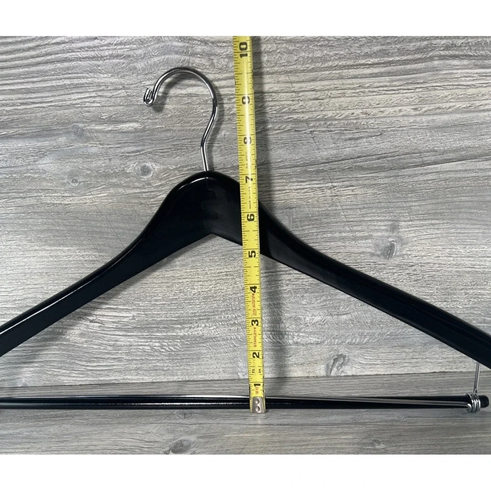 5 Wooden Suit Hangers Sturdy No-Slip Bar Black Wood